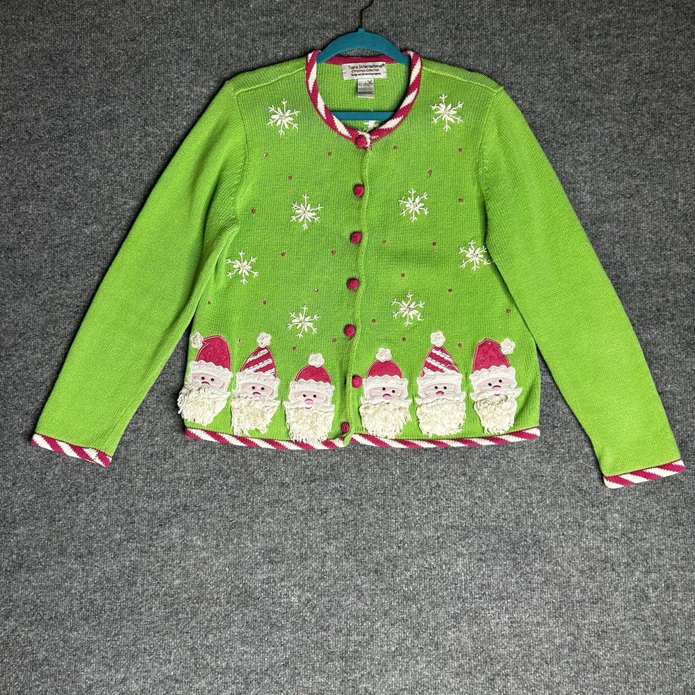 Tiara International Christmas Collection Button Front Cardigan Large Whimsical